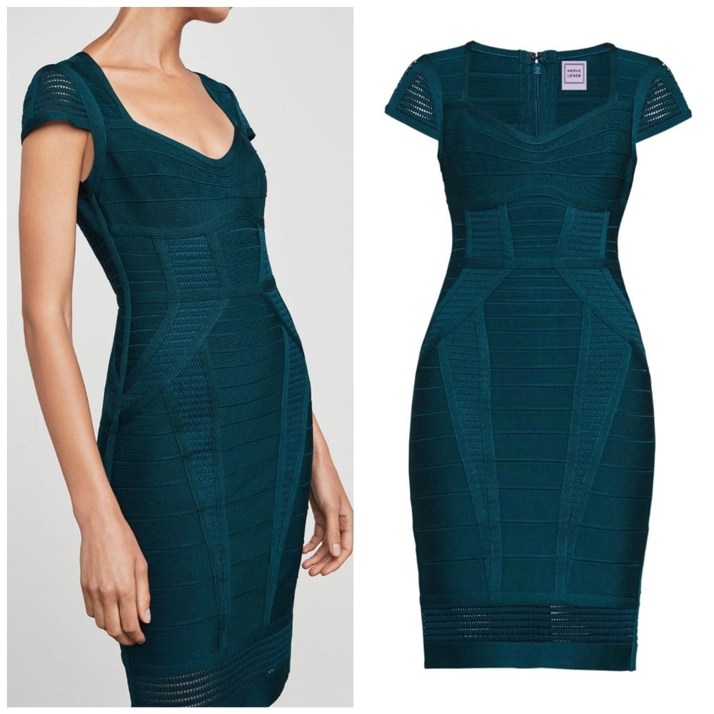 Herve Leger Bandage Bodycon Elena Dress Teal - Picture 2 of 6